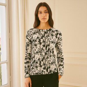 KOKUN NYC Bamboo Cashmere Top Crewneck Long Sleeve Lightweight Granite Pattern